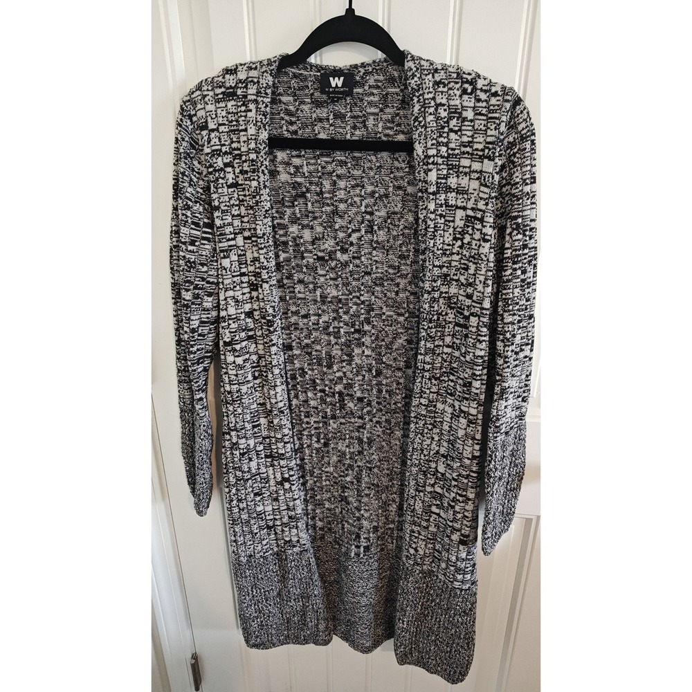 Women Medium W BY WORTH Dark Academia Minimalist Longline Marl Cardigan Black